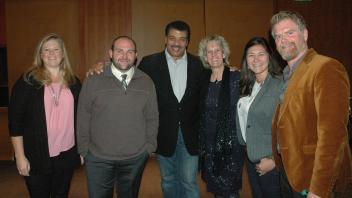 Lab members with Neil deGrasse Tyson and Food Evolution movie director Scott Hamilton Kennedy.
